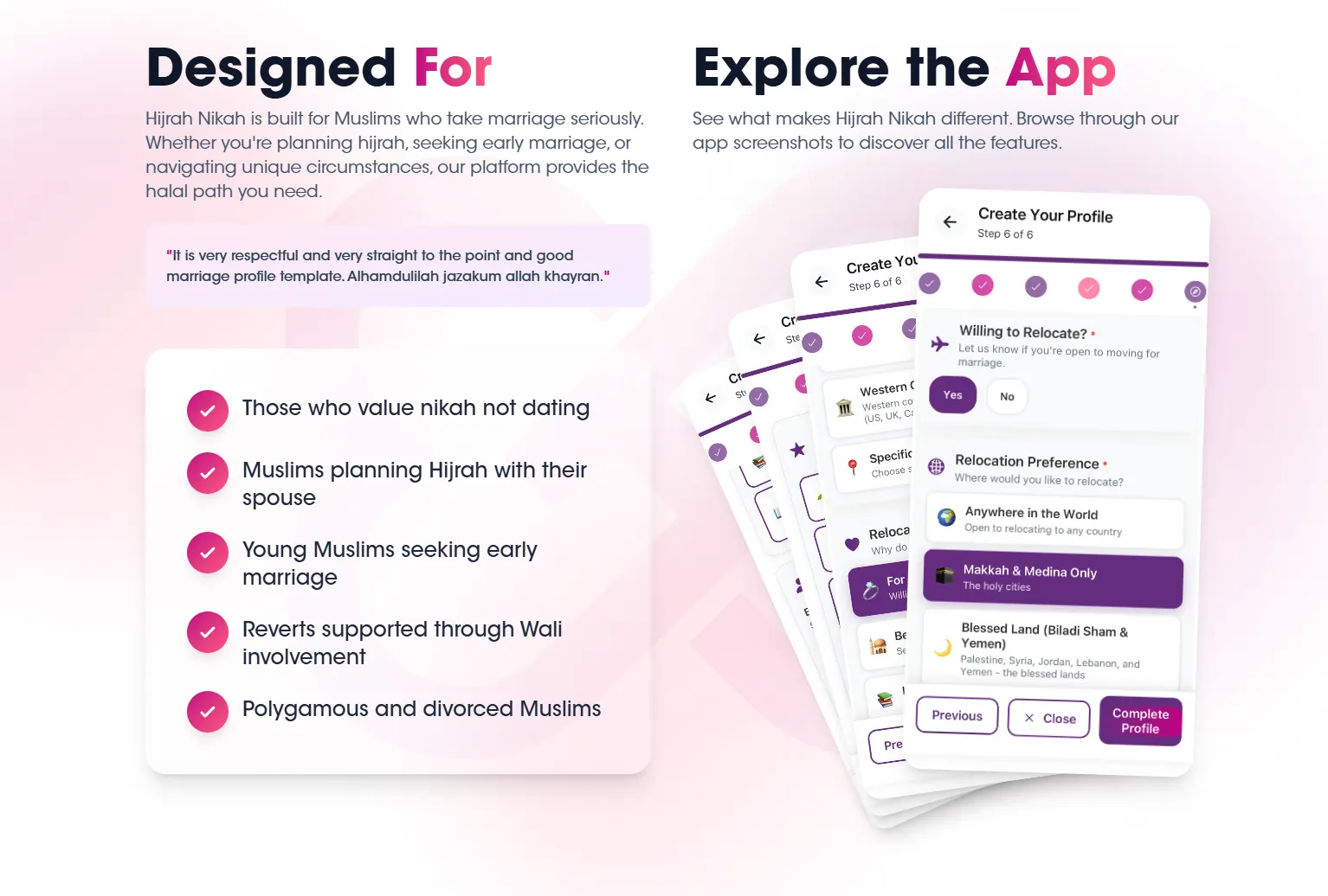 Hijrah Nikah website detail screen